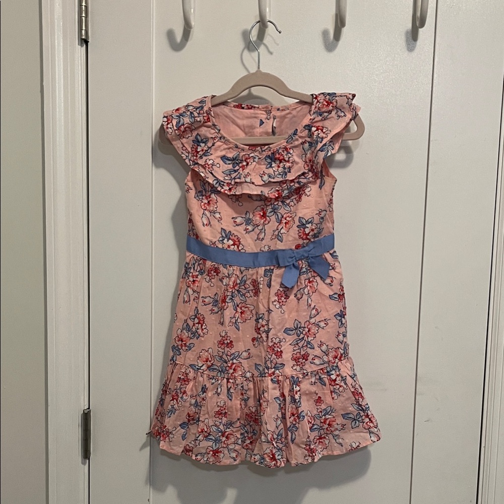 Janie & Jack Floral Pink Kids Dress with Blue Accents size 5